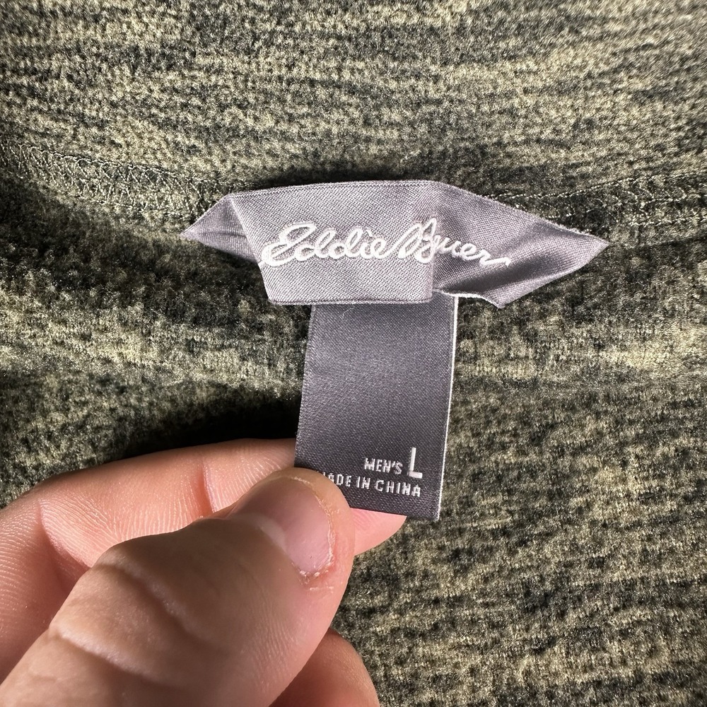 Eddie Bauer Quarter Zip Pullover Men's Large Green Heathered Fleece Jacket - Picture 2 of 16